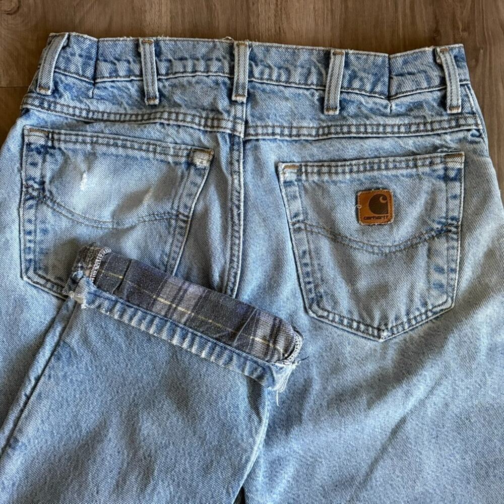 Vintage Carhartt Flannel Lined Jeans Plaid Lined Men's Size 30x29 Light Washed